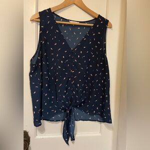 Lush Dark Blue Blouse with Light Pink Accents